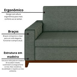 Sofá Living Vintage 3 Lugares 225cm em Linho Áspen - 5