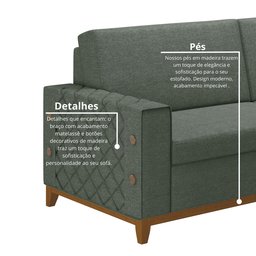 Sofá Living Vintage 3 Lugares 225cm em Linho Áspen - 6