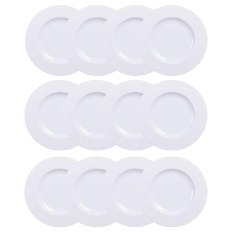 Jogo 12 Pratos Sobremesa Branco Pequeno Porcelana 21cm Tramontina Doces Tortas Vibrare