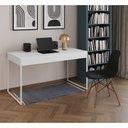 Ver imagem 1 de Mesa de Escritório Industrial Malta Branca 137x53cm Base Ferro Branco com 1 Cadeira Preta Eames Eiff