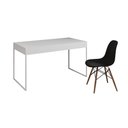 Ver imagem 2 de Mesa de Escritório Industrial Malta Branca 137x53cm Base Ferro Branco com 1 Cadeira Preta Eames Eiff