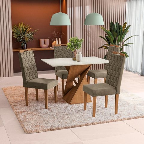 Conjunto Sala de Jantar Luna Kappesberg 4 Cadeiras Veludo Bege