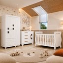 Ver imagem 1 de Quarto de Bebê Completo com Cômoda, Berço com Colchão e Guarda Roupas Mila Branco