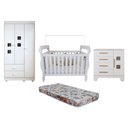 Ver imagem 2 de Quarto de Bebê Completo com Cômoda, Berço com Colchão e Guarda Roupas Mila Branco