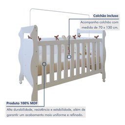 Quarto de Bebê Completo com Cômoda, Berço com Colchão e Guarda Roupas Mila - 6