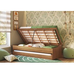 Cama de Solteiro com Baú e Cama Auxiliar Nogal Cj072 Art In Móveis - 2