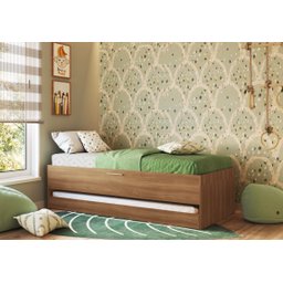 Cama de Solteiro com Baú e Cama Auxiliar Nogal Cj072 Art In Móveis - 1