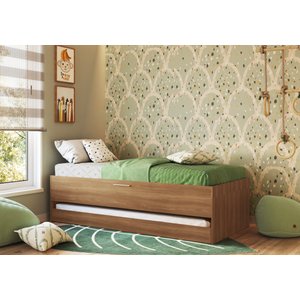 Cama de Solteiro com Baú e Cama Auxiliar Nogal Cj072 Art In Móveis