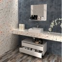 Ver imagem 1 de Gabinete Rodizio para Banheiro com Espelheira 80cm Branco/Marmorizado