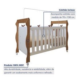 Quarto de Bebê Completo com Cômoda, Berço com Colchão e Guarda Roupas Mila - 5