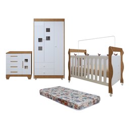 Quarto de Bebê Completo com Cômoda, Berço com Colchão e Guarda Roupas Mila - 2