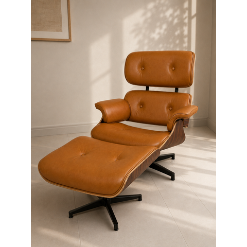 Poltrona Charles Eames com Puff - Caramelo 151 - Freijó