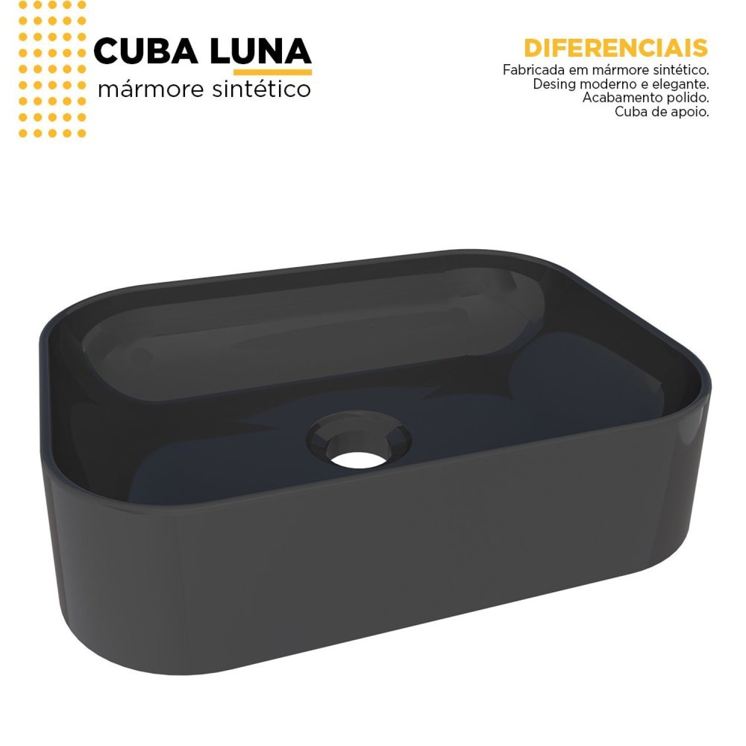 Cuba de Apoio para Banheiro em Mármore Sintético Luna Cozimax - 5