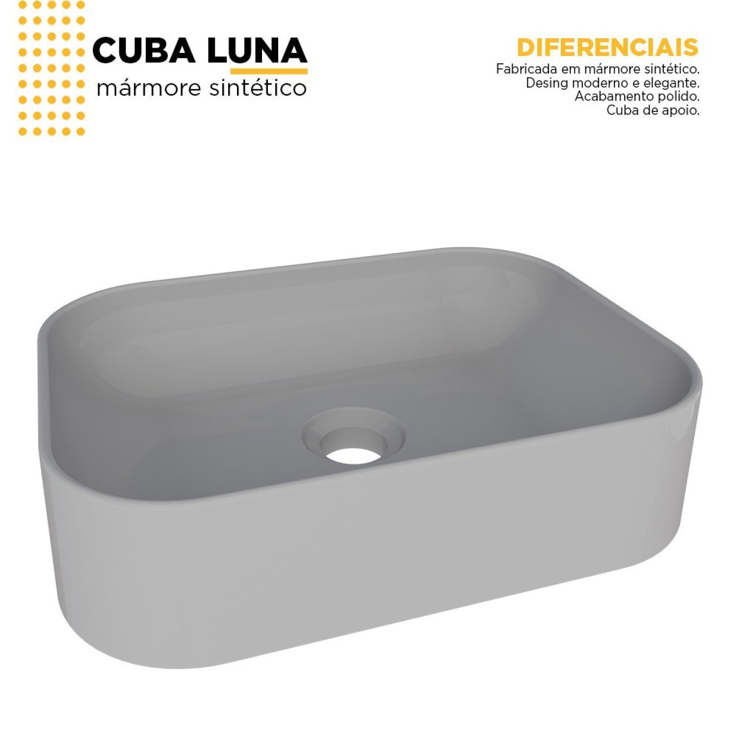 Cuba de Apoio para Banheiro em Mármore Sintético Luna Cozimax - 5