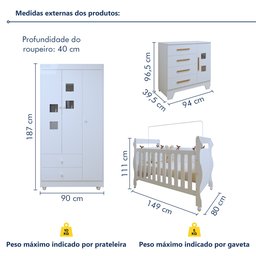 Quarto de Bebê Completo com Cômoda, Berço e Guarda Roupas Mila - 3