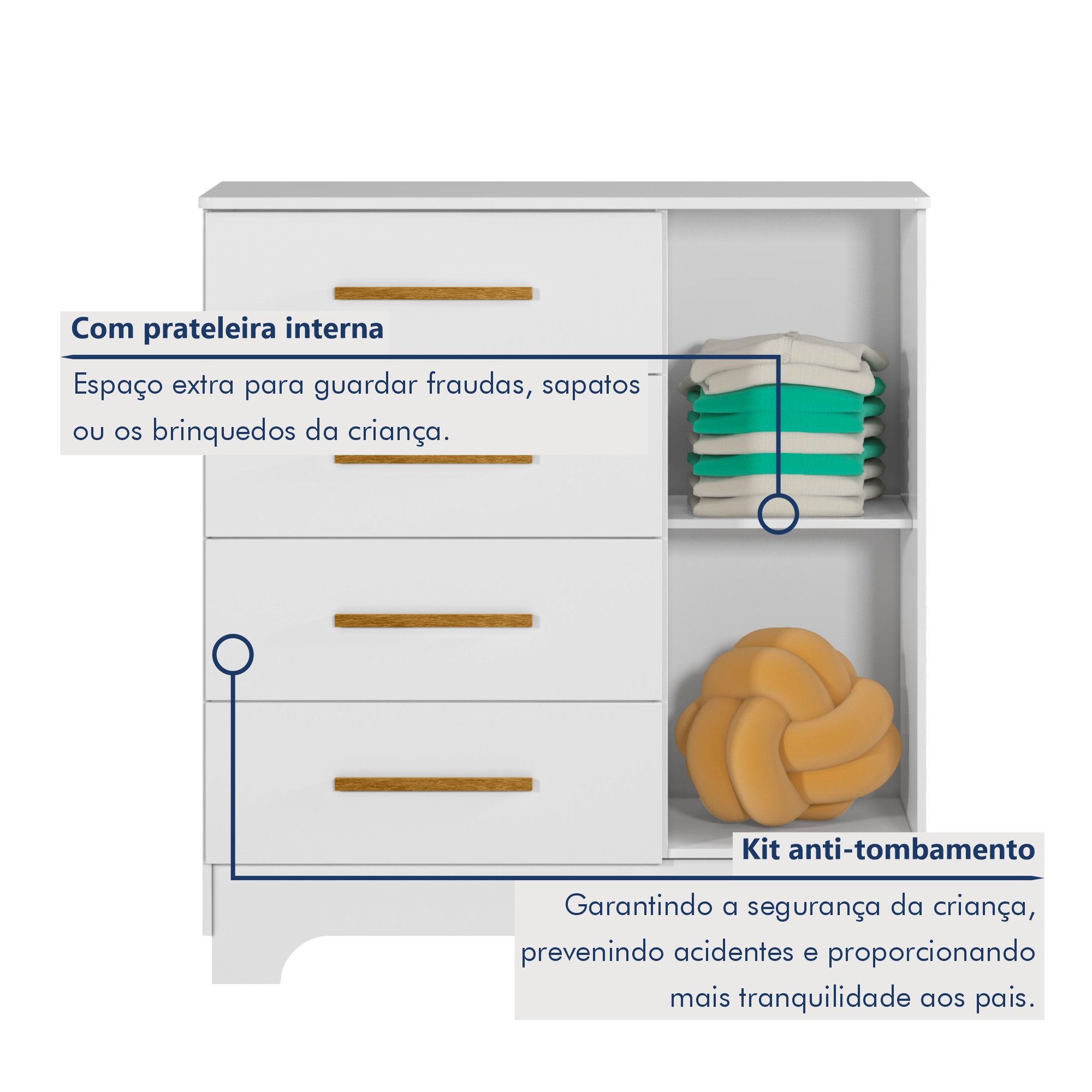 Quarto de Bebê Completo com Cômoda, Berço e Guarda Roupas Mila - 14