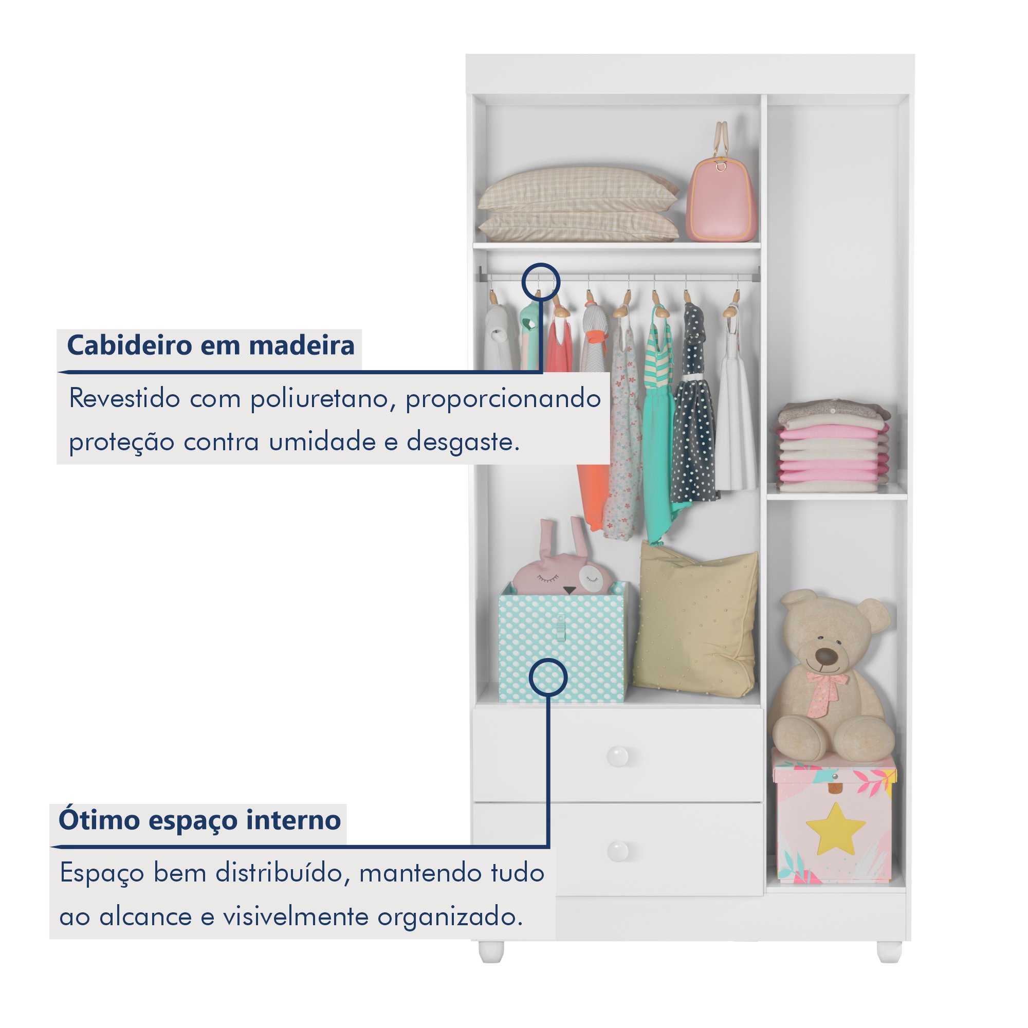 Quarto de Bebê Completo com Cômoda, Berço e Guarda Roupas Mila - 11