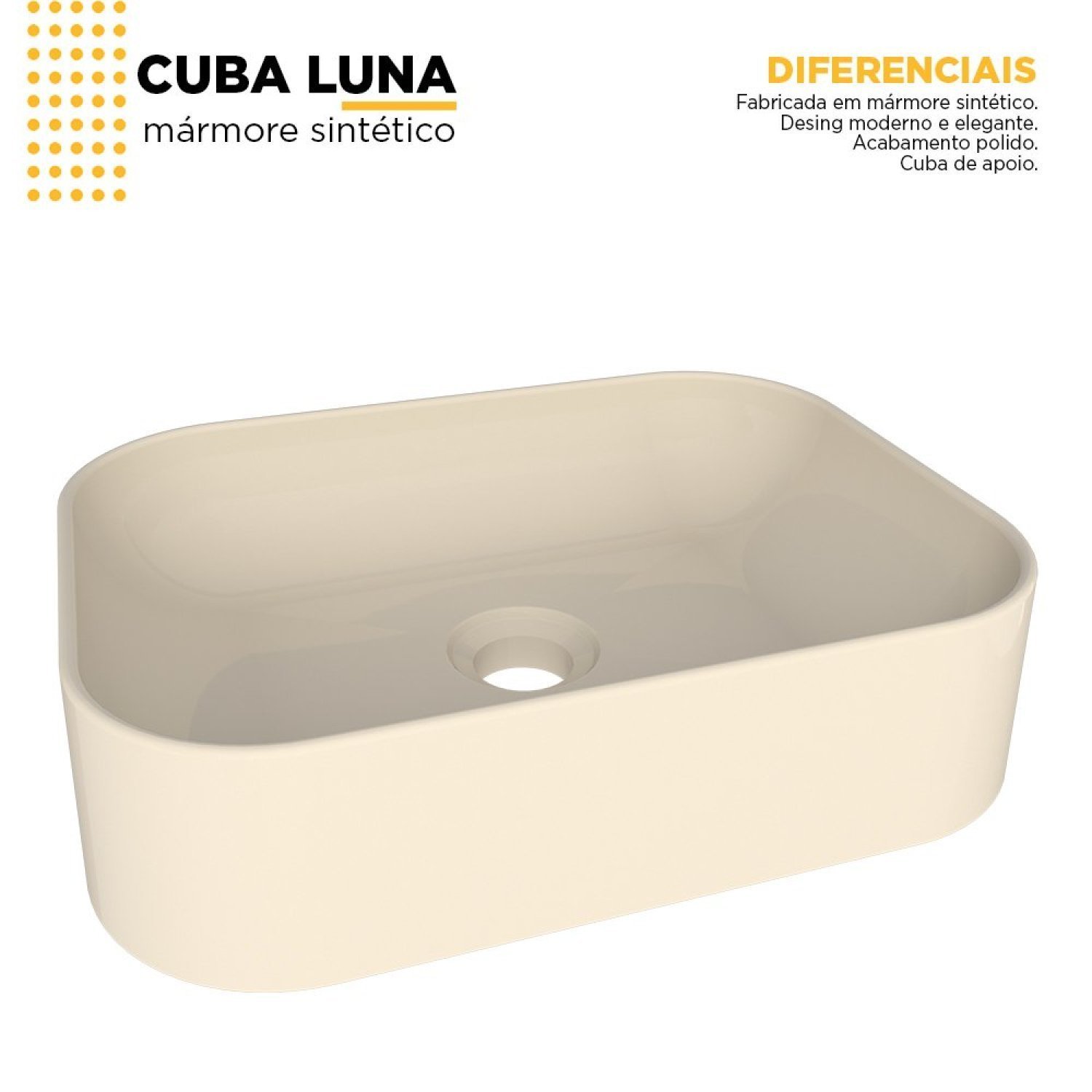 Cuba de Apoio para Banheiro em Mármore Sintético Luna Cozimax - 4