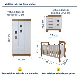 Quarto de Bebê Completo com Cômoda, Berço e Guarda Roupas Mila - 3