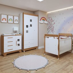 Quarto de Bebê Completo com Cômoda, Berço e Guarda Roupas Mila - 1