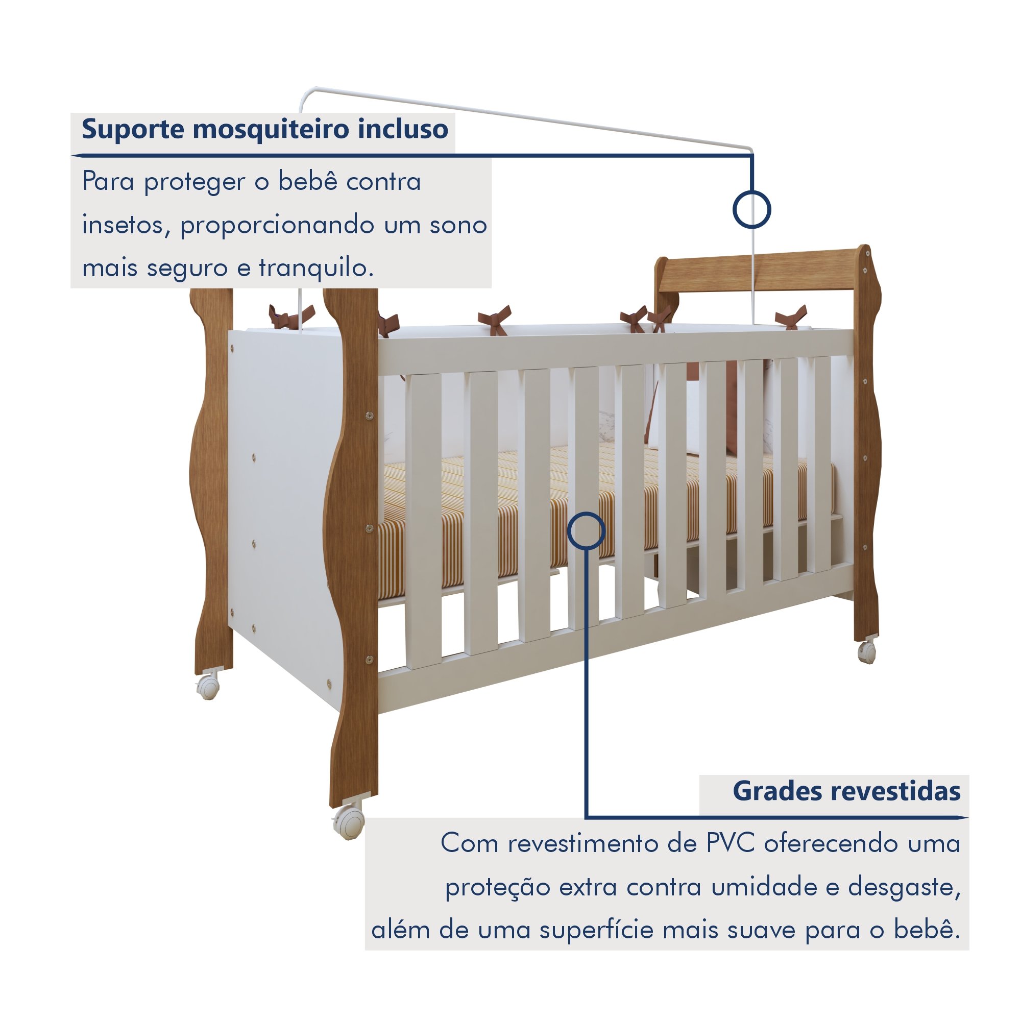 Quarto de Bebê Completo com Cômoda, Berço e Guarda Roupas Mila - 3