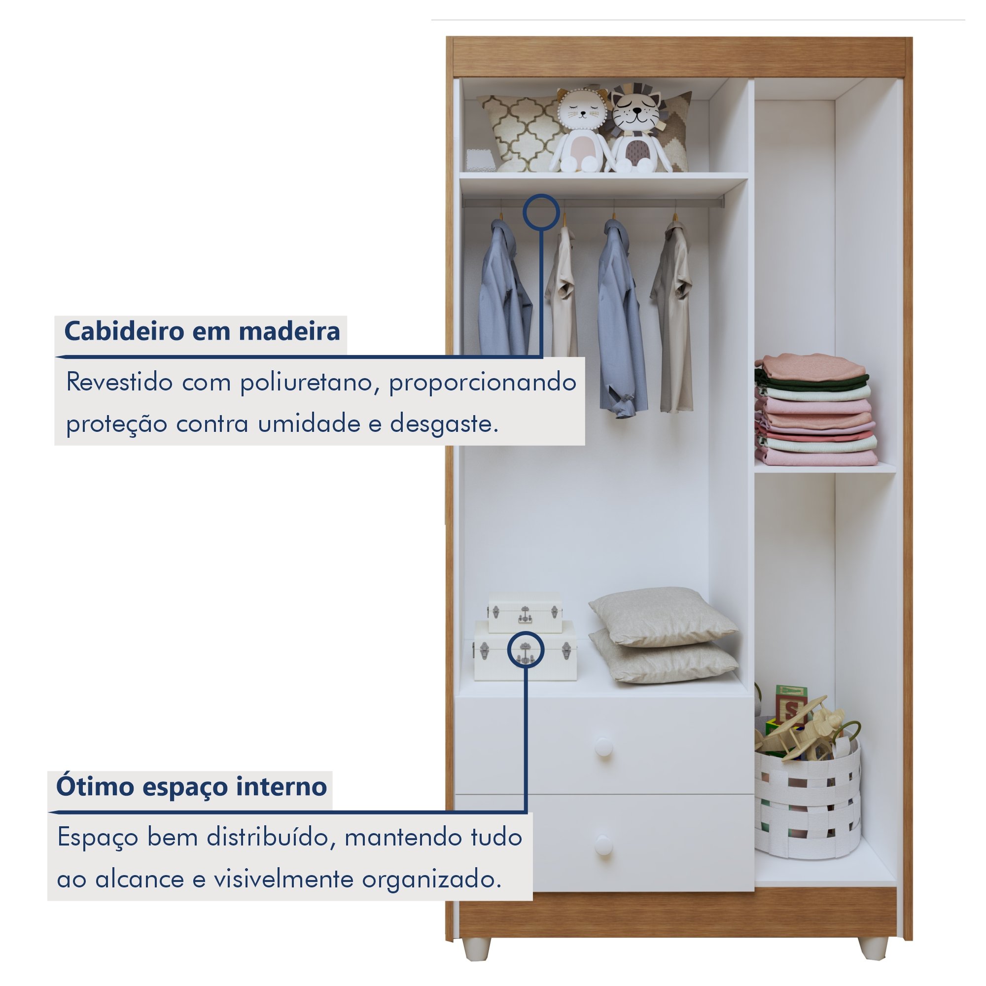 Quarto de Bebê Completo com Cômoda, Berço e Guarda Roupas Mila - 11