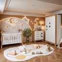 Ver imagem 1 de Quarto de Bebê Completo com Cômoda, Berço e Guarda Roupas Mila Branco/Amadeirado