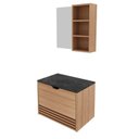 Ver imagem 3 de Gabinete Suspenso para Banheiro com Espelheira 60cm Marrom/Preto
