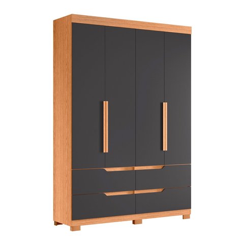 Guarda Roupa Doble 4 Portas 4 Gavetas Quarto Freijo com Titanium - Albatroz