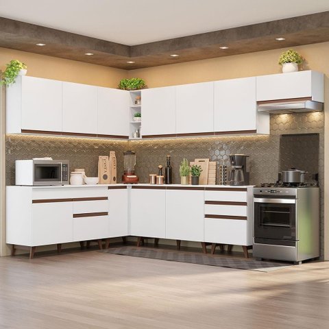 Armário de Cozinha Completa de Canto 512cm Branco 01 Branco