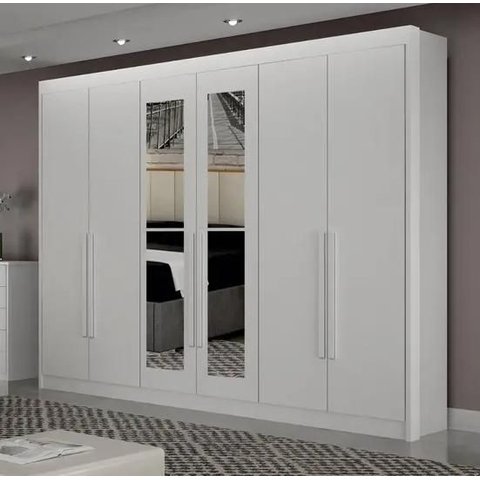 Guarda Roupa Diamante 6 Pts com Espelho Branco - Leifer