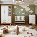 Ver imagem 1 de Quarto de Bebê Completo com Cômoda, Mini Berço e Guarda Roupas Lila Amadeirado/Branco