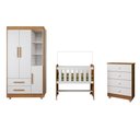 Ver imagem 2 de Quarto de Bebê Completo com Cômoda, Mini Berço e Guarda Roupas Lila Amadeirado/Branco