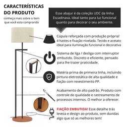 Luminária Indústrial de Chão Salone Preto com Cúpula Palha Unidecor - 4