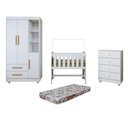 Ver imagem 2 de Quarto de Bebê Completo com Cômoda, Mini Berço com Colchão e Guarda Roupas Lila Branco