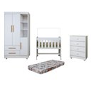 Ver imagem 2 de Quarto de Bebê Completo com Cômoda, Mini Berço com Colchão e Guarda Roupas Lila Branco