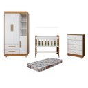 Ver imagem 2 de Quarto de Bebê Completo com Cômoda, Mini Berço com Colchão e Guarda Roupas Lila Amadeirado/Branco