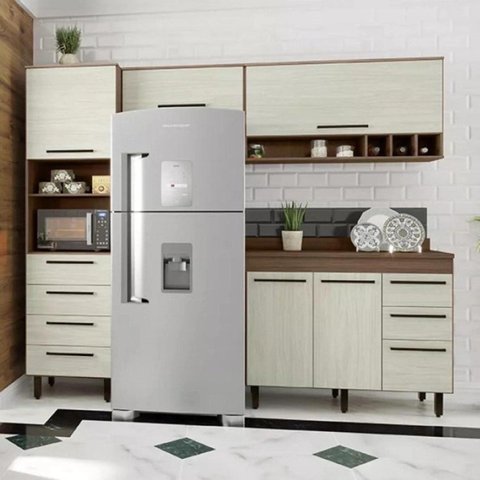 Cozinha Compacta Modulada 4 Peças 5 Portas 7 Gavetas com Balcão para Pia Evolution Plus Marrom/Tannat/Legno Crema
