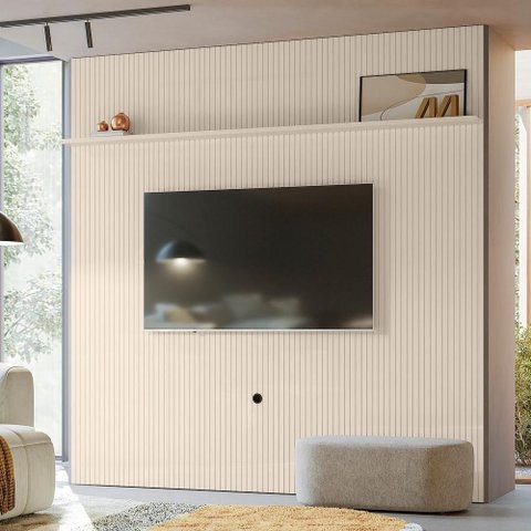 Painel Piso-Teto Ripado New Guaporé com Prateleira Alta e Suporte TV até 75" - Pallazio Cor:Off