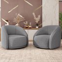 Ver imagem 2 de Kit 02 Poltronas Decorativas Giratória Angelina M03 Linho Cinza Escuro - Lyam Decor