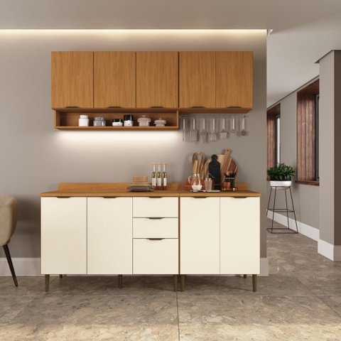 Kit Cozinha Completa Modulada 100% MDF Safira Nature Off White 190x85cm Casamia