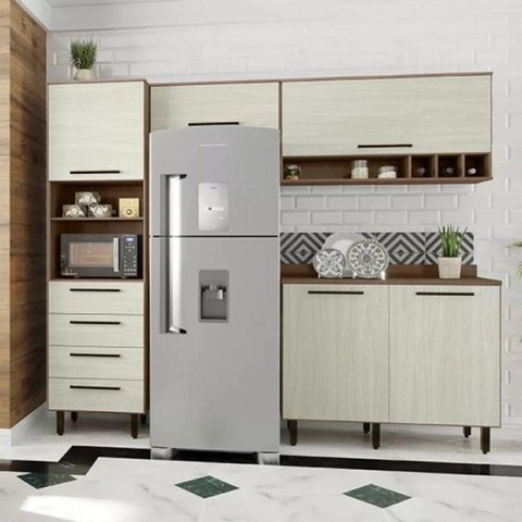 Cozinha Compacta Modulada 4 Peças 5 Portas 4 Gavetas Evolution Plus Marrom/Tannat/Legno Crema