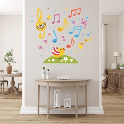 Adesivo de Parede Passarinho Cantor e Notas Musicais Kids - 1