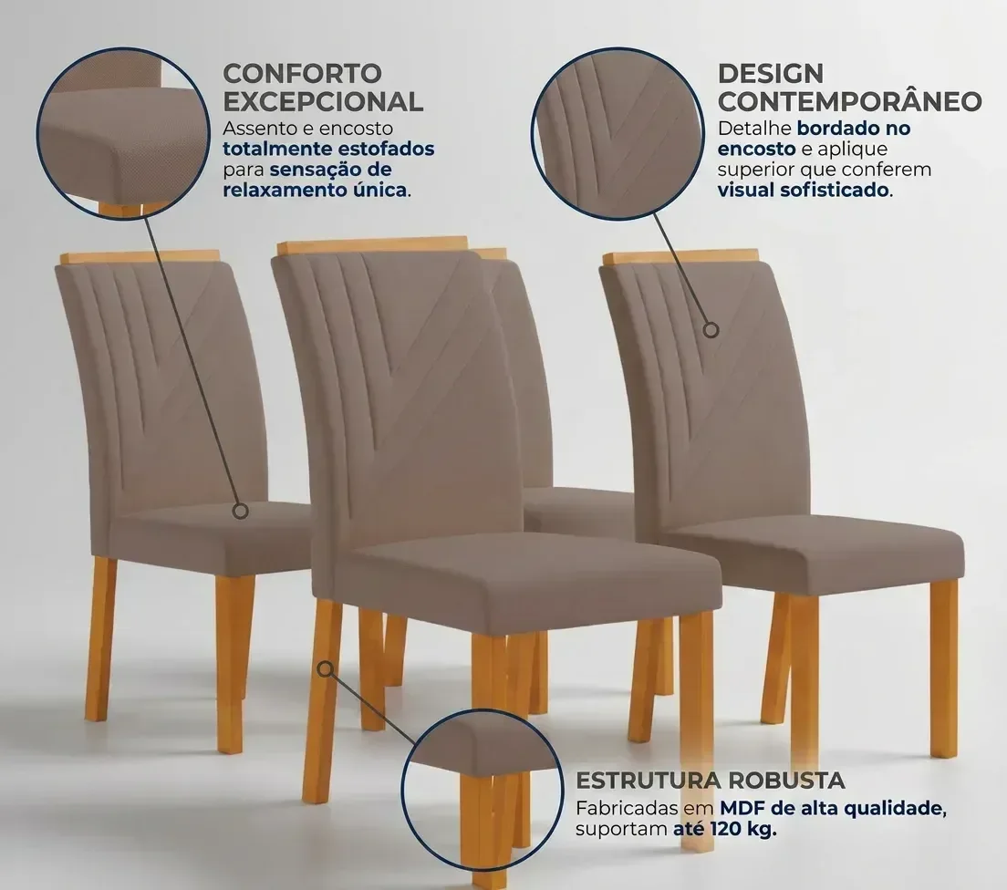 Ver imagem 3 de Conjunto 4 Cadeiras Estofadas MDF Miami Marrom Bege Yescasa