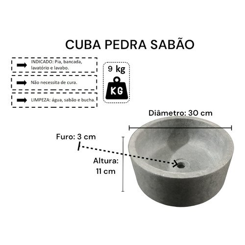 Cuba Bojo Pia de Sobrepor Pedra Sabão Reto 30 Cm - 3