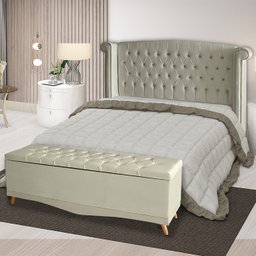 Kit Cabeceira de Cama Box e Calçadeira Baú Luxo King 195 Cm Suede Porcelana Eli Móveis - 2