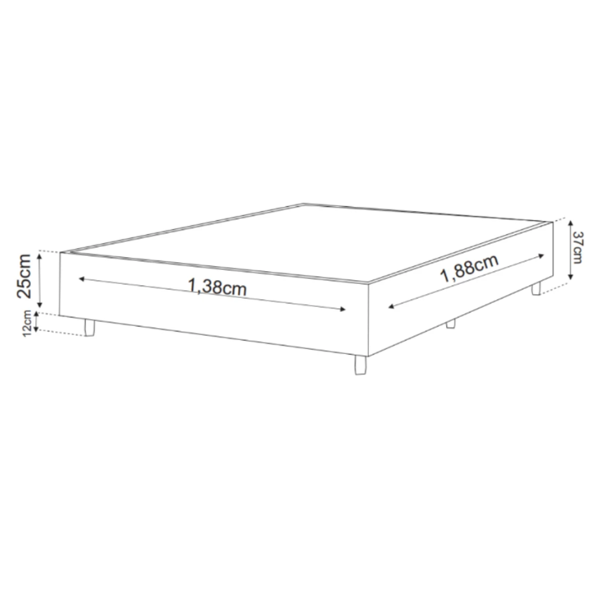 Base Box Casal 25cm x 1,88m x 1,38m Treviso Matelado - 2