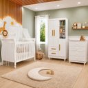 Ver imagem 1 de Quarto de Bebê Completo com Cômoda, Berço e Guarda Roupas Mia Branco