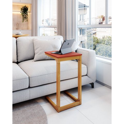 Mesa Lateral 40cm MDF com Pés de Madeira Maciça Bento Yescasa Marrom