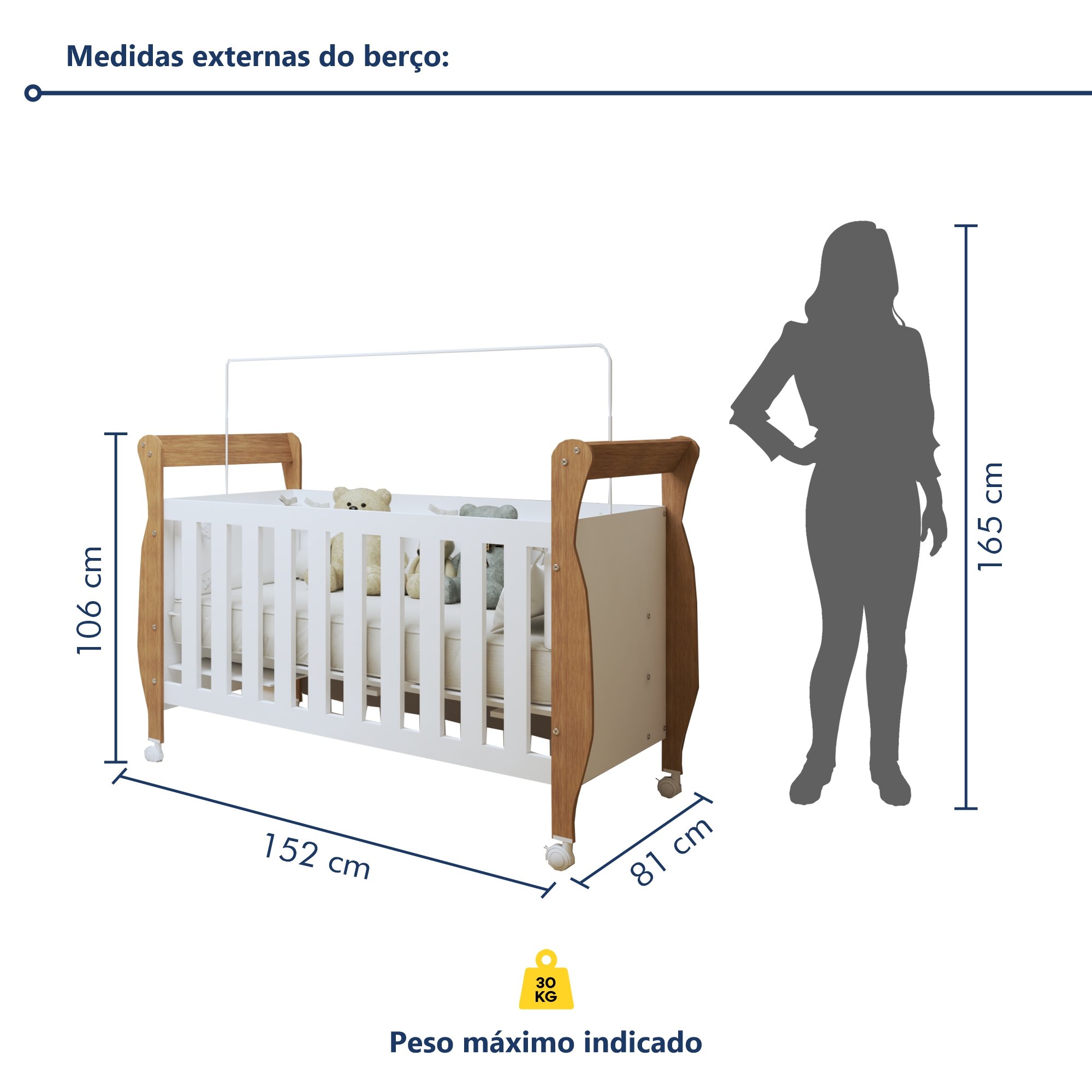 Quarto de Bebê Completo com Cômoda, Berço e Guarda Roupas Mia - 15